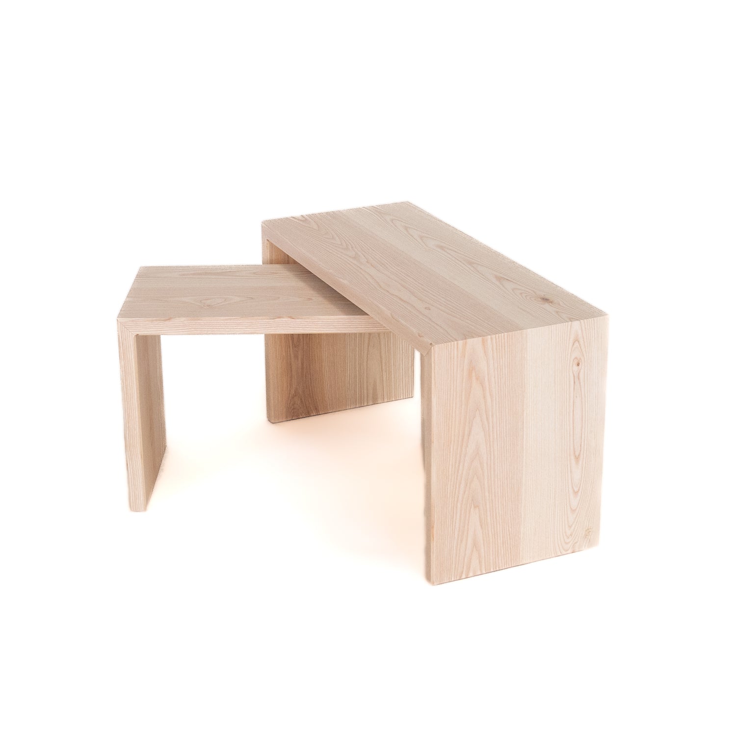 Drift Nesting Bench Set - a light natural wood, waterfall-style bench set, on white background