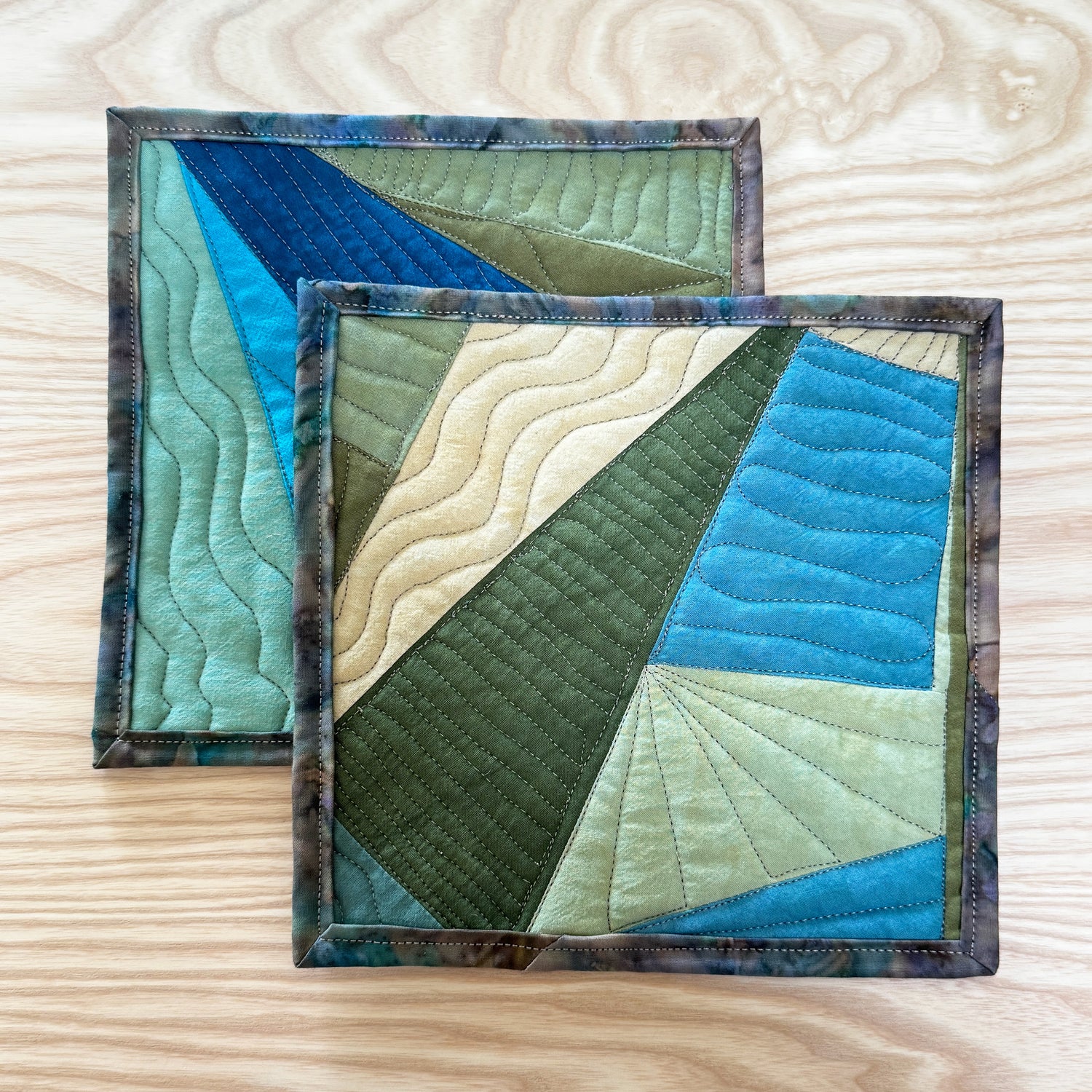 Mauka Quilted Potholders - Blue Green (Pair)