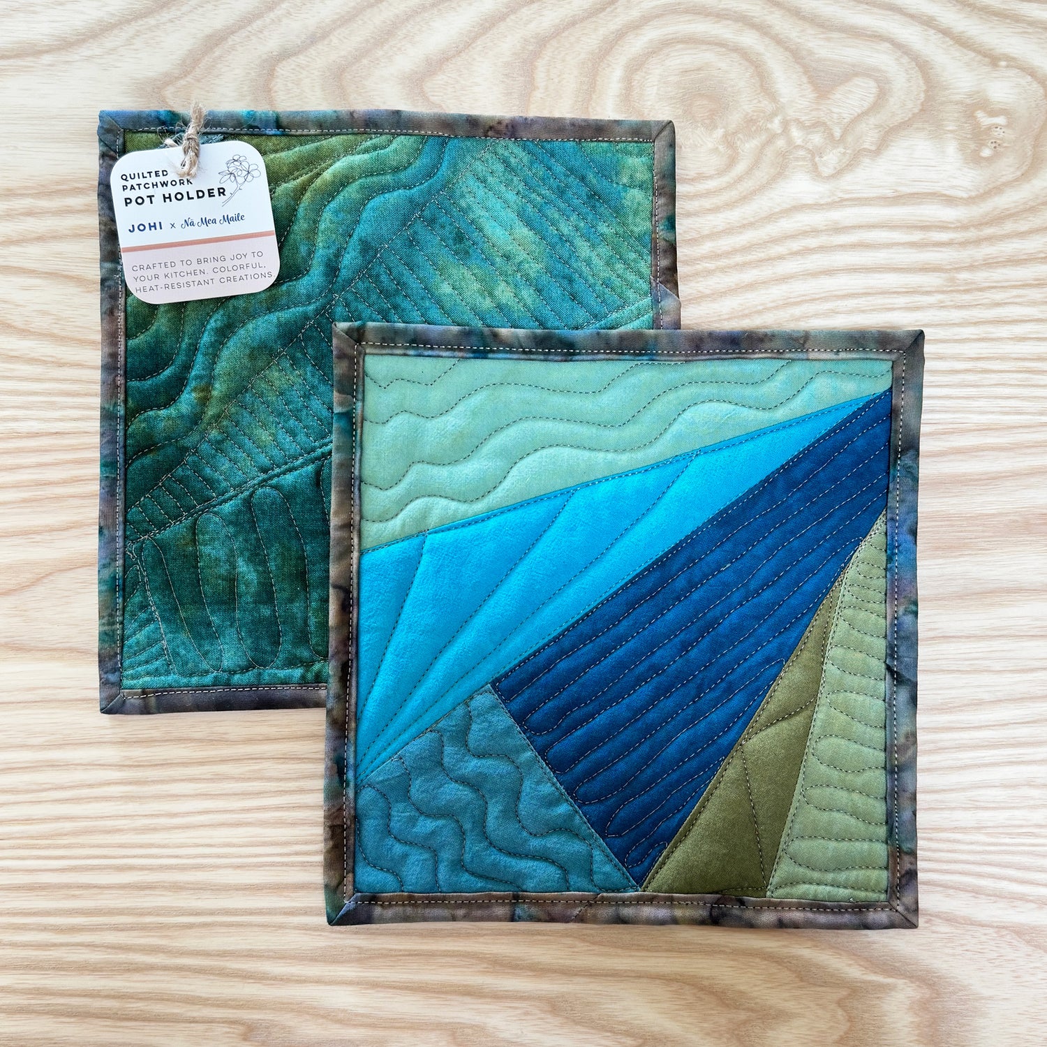 Mauka Quilted Potholders - Blue Green (Pair)