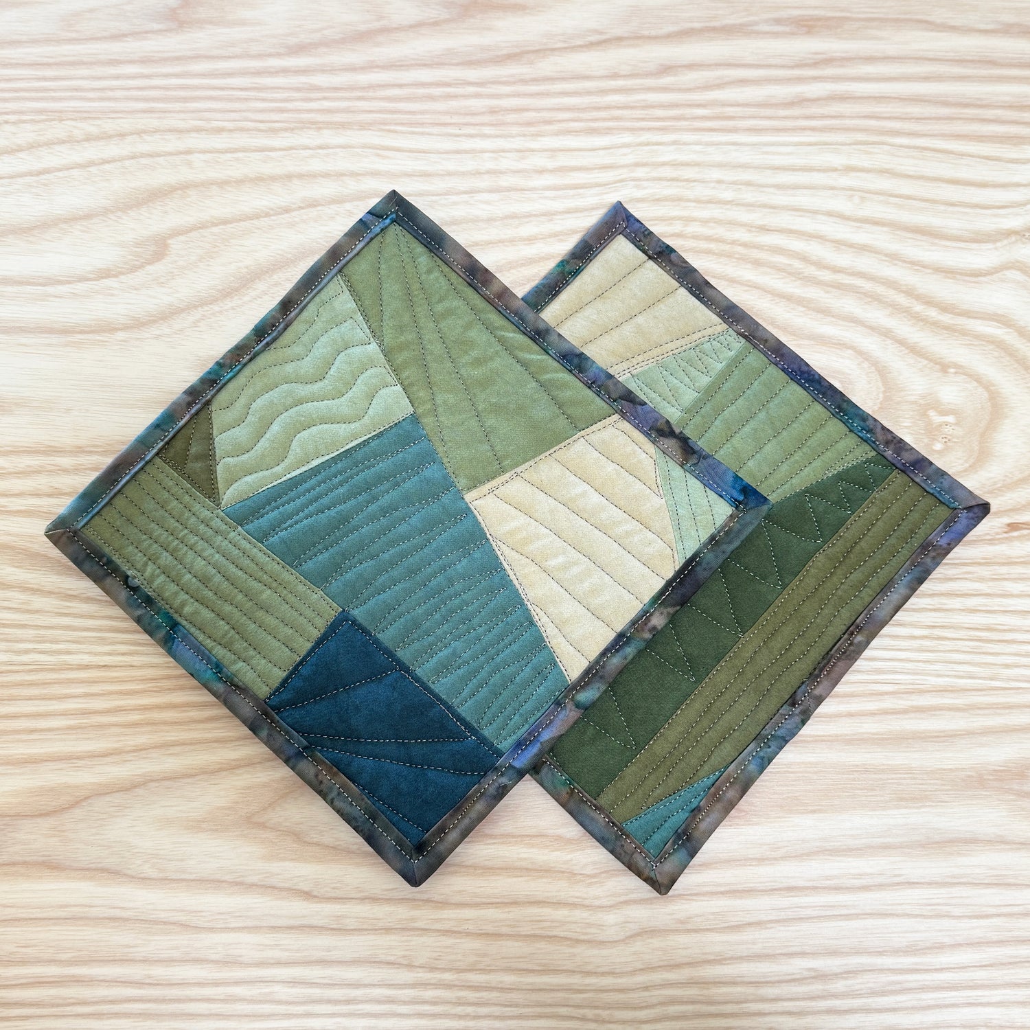 Mauka Quilted Potholders - Green + Marbled (Pair)