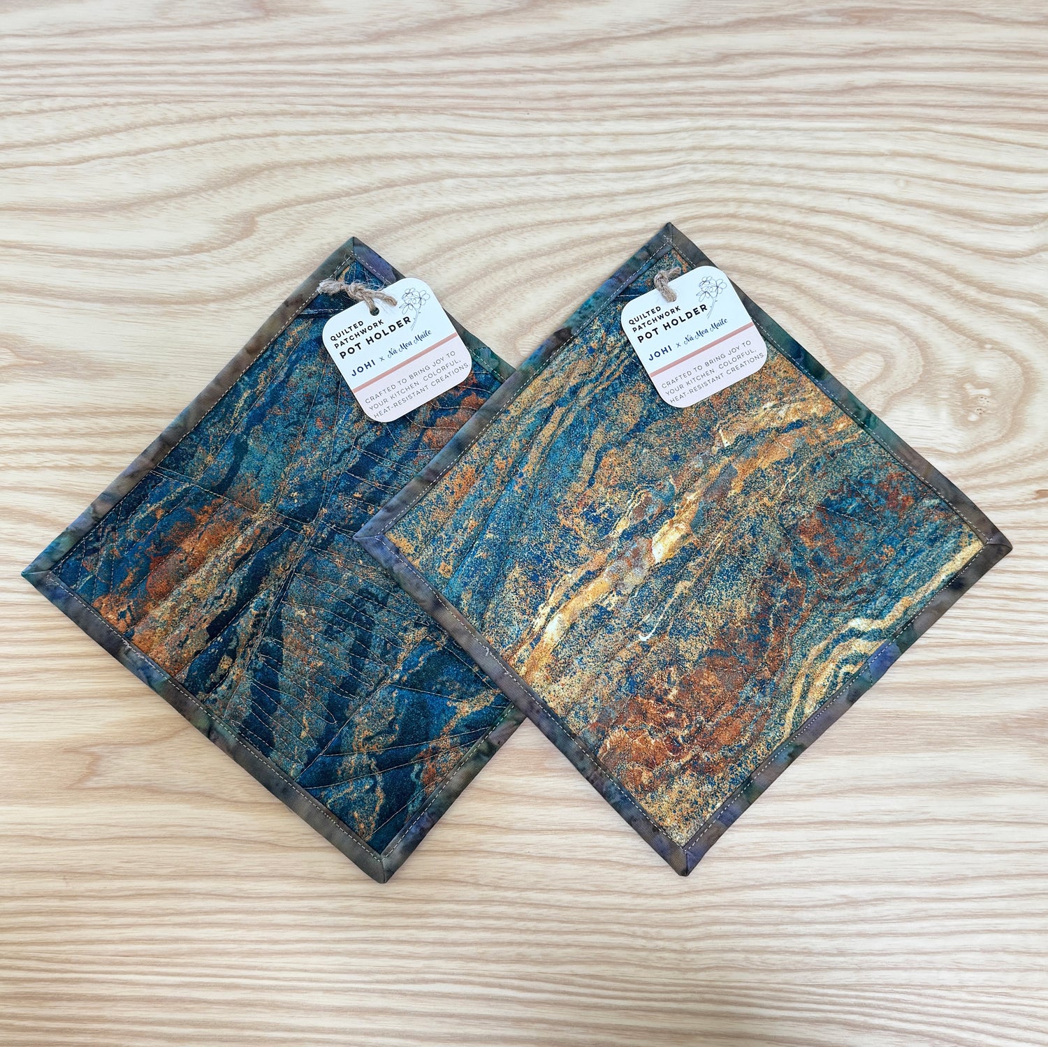 Mauka Quilted Potholders - Green + Marbled (Pair)