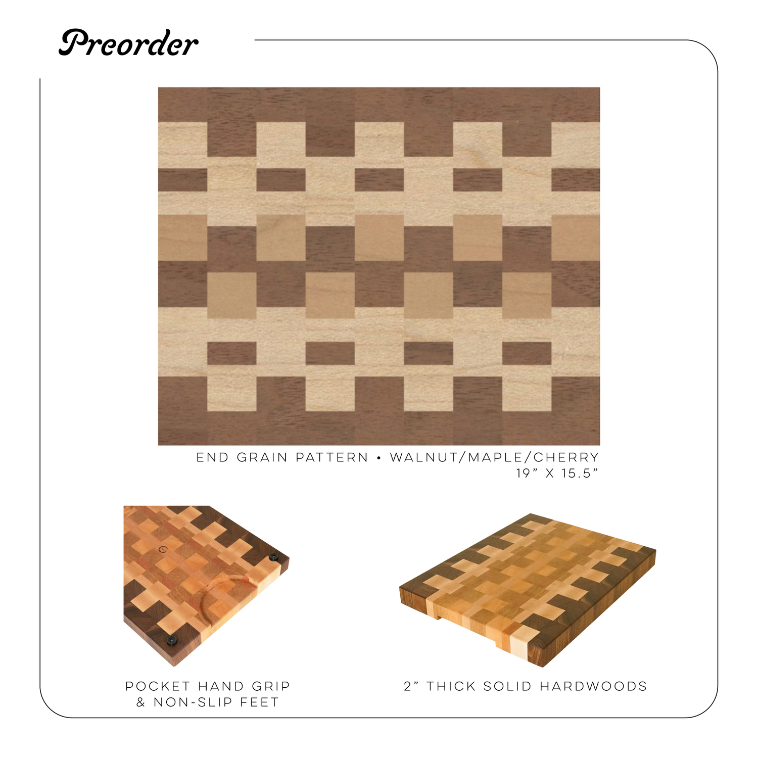 Preorder • EVERGREEN End Grain Cutting Board | Pocket Hand Grip